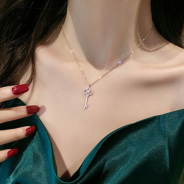 chains micro-set key necklace rose gold collarbone chain korean temperament net red neck simple personality, Silver
chains micro-set key necklace rose gold collarbone chain korean temperament net red neck simple personality, Silver
