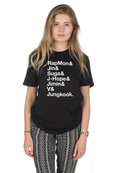 jungkook rapmon suga j-hope jimin v names t-shirt kpop fangirl, White;black
jungkook rapmon suga j-hope jimin v names t-shirt kpop fangirl, White;black