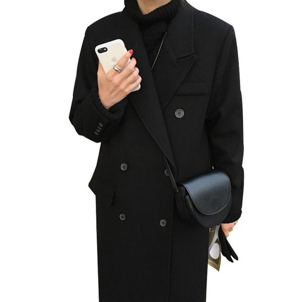 Women's Wool & Blends Black Woolen Coat Women Mid-Length vintage Winter Thickened Double-Breasted Long overcoat 6Y1R
Women's Wool & Blends Black Woolen Coat Women Mid-Length vintage Winter Thickened Double-Breasted Long overcoat 6Y1R