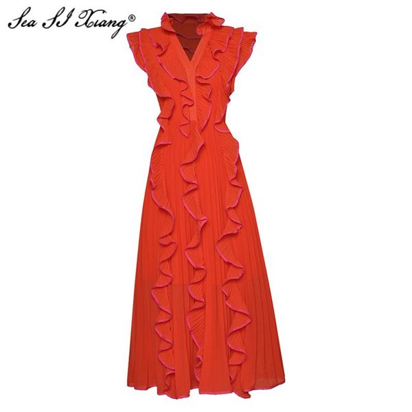 casual dresses seasixiang fashion designer summer chiffon dress women v-neck butterfly sleeve ruffles big pendulum pleated, Black;gray
casual dresses seasixiang fashion designer summer chiffon dress women v-neck butterfly sleeve ruffles big pendulum pleated, Black;gray