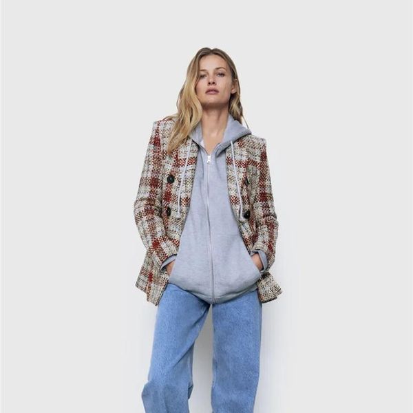 women's suits & blazers tweed plaid blazer suit women vintage casual contrast color coat 2021 double breasted all match office commute, White;black
women's suits & blazers tweed plaid blazer suit women vintage casual contrast color coat 2021 double breasted all match office commute, White;black