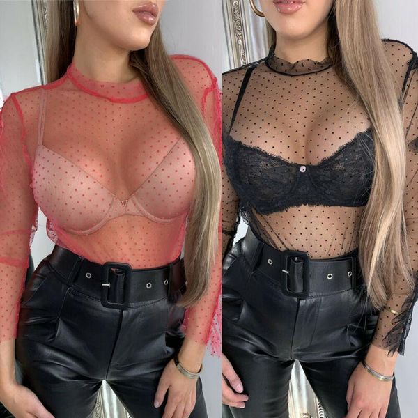 women's blouses & shirts women sheer mesh long sleeve ladies dot printed pullover stretch see through blouse, White
women's blouses & shirts women sheer mesh long sleeve ladies dot printed pullover stretch see through blouse, White