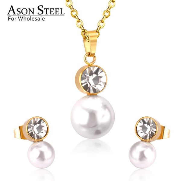 earrings & necklace asonsteel classic jewelry dubai sets round imitation pearl pendant earring with zirconia pendants, Silver
earrings & necklace asonsteel classic jewelry dubai sets round imitation pearl pendant earring with zirconia pendants, Silver