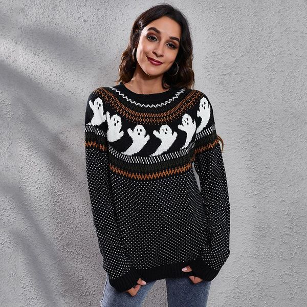 women's sweaters halloween knitted sweater women spooky pattern patchwork loose thick pullovers oversize casual long sleeve jumper, White;black
women's sweaters halloween knitted sweater women spooky pattern patchwork loose thick pullovers oversize casual long sleeve jumper, White;black