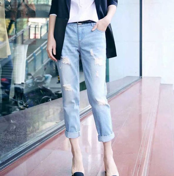 women's brand wear pants nine point 2021 spring pierced small leg jeans, Blue
women's brand wear pants nine point 2021 spring pierced small leg jeans, Blue