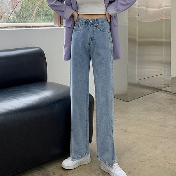 women's two piece pants high waist straight jeans side split blue female denim pant spring casual streetwear korean lady bottoms, White
women's two piece pants high waist straight jeans side split blue female denim pant spring casual streetwear korean lady bottoms, White