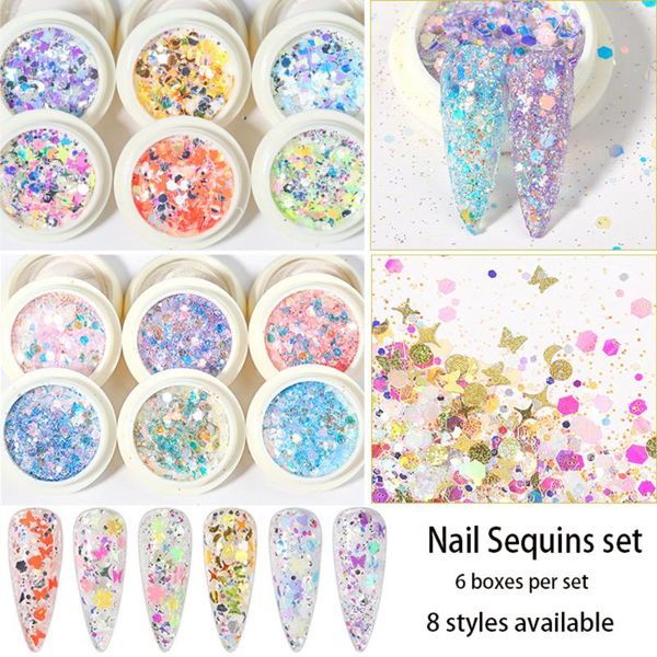 nail art decorations 6 boxes/set laser mixed glitter powder sequins shining bright color flakes 3d diy various shapes, Silver;gold
nail art decorations 6 boxes/set laser mixed glitter powder sequins shining bright color flakes 3d diy various shapes, Silver;gold