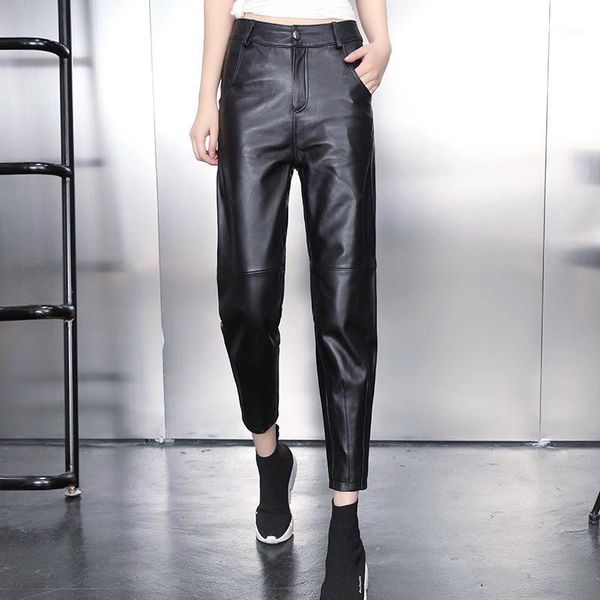 women's pants & capris chic spring autumn genuine harem sheepskin leather ninth pant b039, Black;white
women's pants & capris chic spring autumn genuine harem sheepskin leather ninth pant b039, Black;white