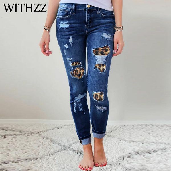 autumn winter women's fashion leopard print ripped patch stretch pencil pants denim trousers jeans, Blue
autumn winter women's fashion leopard print ripped patch stretch pencil pants denim trousers jeans, Blue