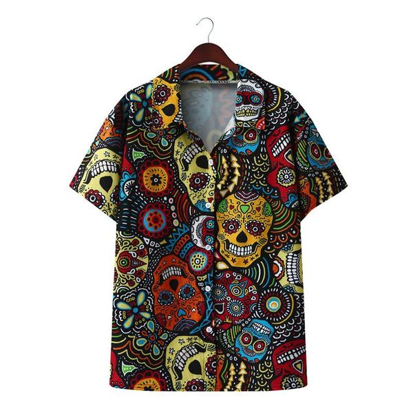 men's casual shirts the most fashionable print pink skull short sleeve shirt harajuku, White;black
men's casual shirts the most fashionable print pink skull short sleeve shirt harajuku, White;black