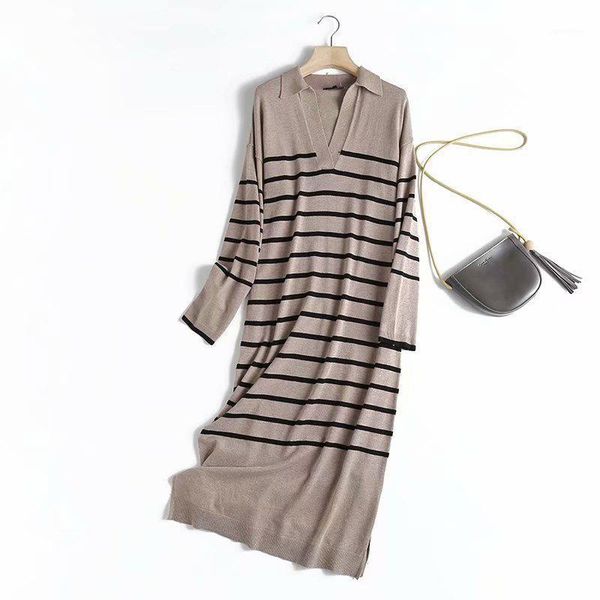 casual dresses striped v-neck for women knitted long sleeve autumn female dress 2021 elegant side split clothing, Black;gray
casual dresses striped v-neck for women knitted long sleeve autumn female dress 2021 elegant side split clothing, Black;gray