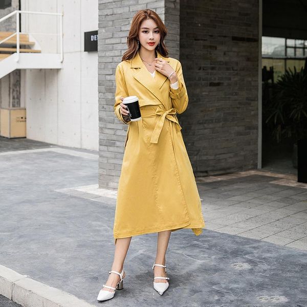 women's trench coats windbreaker 2021 spring autumn fashion personality yellow outwear casual lapel mid-long thench coat female q100, Tan;black
women's trench coats windbreaker 2021 spring autumn fashion personality yellow outwear casual lapel mid-long thench coat female q100, Tan;black