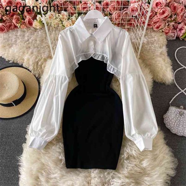 elegant 2 pieces set women ruffles puff long sleeve white crop shirt+solid black spaghetti strap midi dresses suits 210601
elegant 2 pieces set women ruffles puff long sleeve white crop shirt+solid black spaghetti strap midi dresses suits 210601