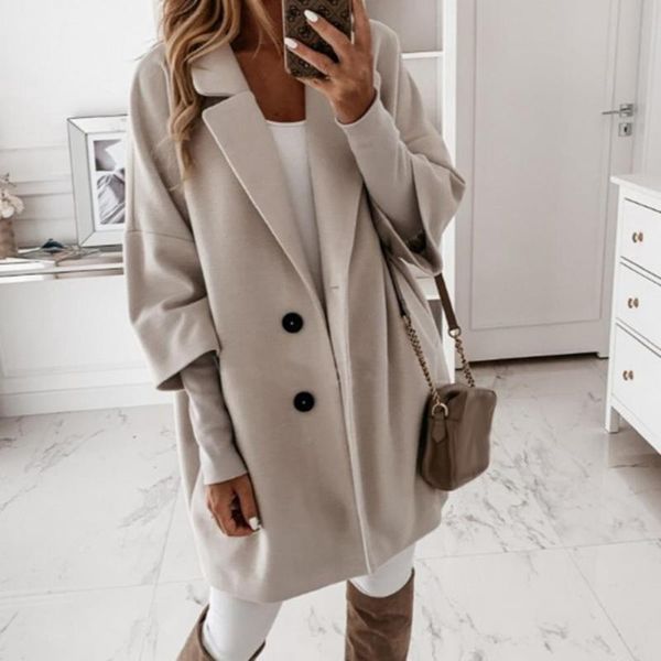 women's wool & blends 3/4 sleeve two buttons women coat autumn winter lapel side pockets long warm woolen winter/autumn 2021, Black
women's wool & blends 3/4 sleeve two buttons women coat autumn winter lapel side pockets long warm woolen winter/autumn 2021, Black