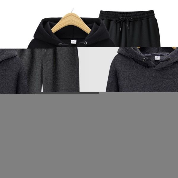 men's tracksuits tracksuit winter fleece hooded sweatshirt casual pant suit women clothing fashion solid two piece set sweatpants sweat, Gray