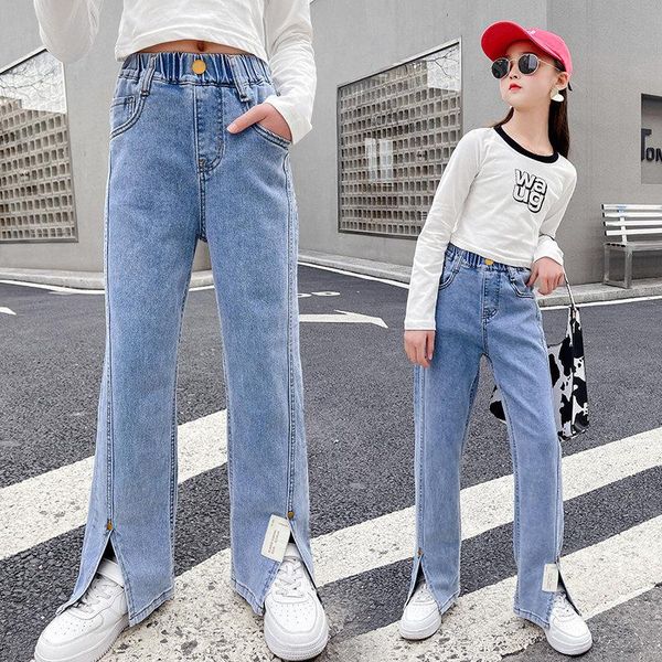 spring and summer kids jeans for girls casual straight solid color blue small split children elastic waist korean style trousers
spring and summer kids jeans for girls casual straight solid color blue small split children elastic waist korean style trousers
