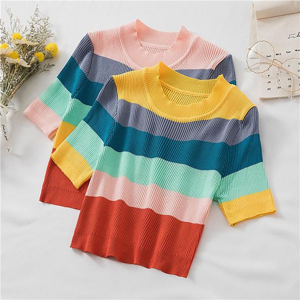 women's t-shirt spring and summer womens t-shirts fashion short sleeve round collar stripe woman knitted slim fit casual lady, White
women's t-shirt spring and summer womens t-shirts fashion short sleeve round collar stripe woman knitted slim fit casual lady, White