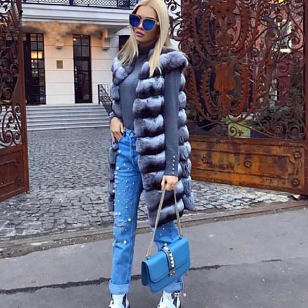 women's fur & faux 90cm long real rex vest for wonen winter fashion 2021 chinchilla color genuine vests overcoats, Black
women's fur & faux 90cm long real rex vest for wonen winter fashion 2021 chinchilla color genuine vests overcoats, Black