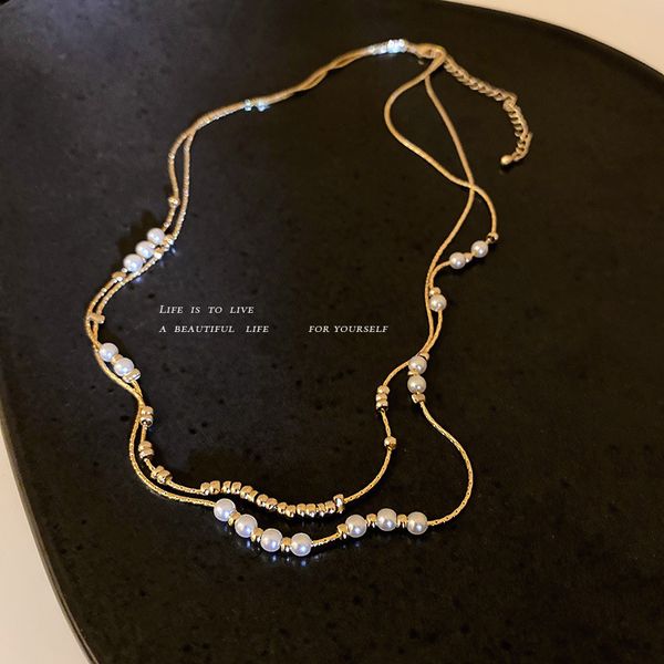 chain women pendants real gold plated pearl double layer necklace female korean temperament fairy collarbone ins style light luxury design s, Silver
chain women pendants real gold plated pearl double layer necklace female korean temperament fairy collarbone ins style light luxury design s, Silver