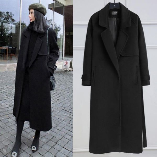 women's wool & blends hepburn style woolen coat mid-length 2021 winter student thick double-sided cashmere, Black
women's wool & blends hepburn style woolen coat mid-length 2021 winter student thick double-sided cashmere, Black