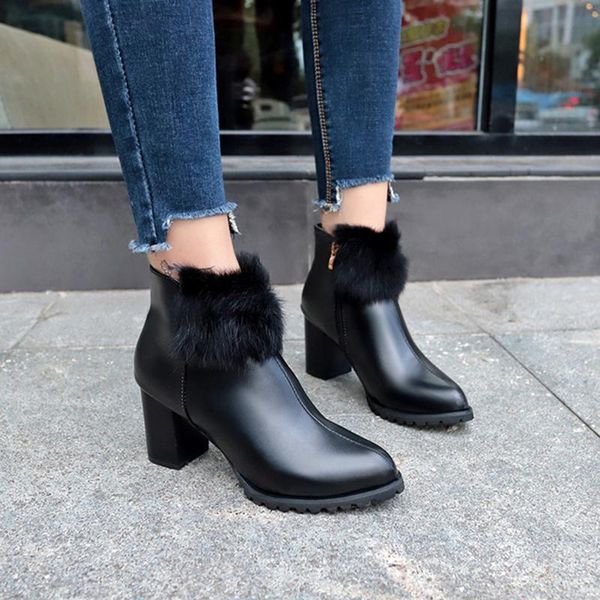 ladies versatile high heel women's thick with large size short boots non-slip fashion leather botas mujer, Black
ladies versatile high heel women's thick with large size short boots non-slip fashion leather botas mujer, Black