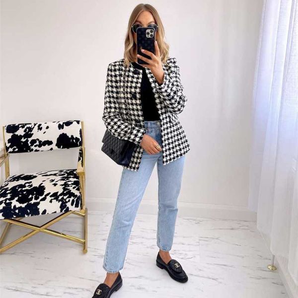 women's suits & blazers woman elegant black slim houndstooth tweed blazer 2021 autumn chic female plaid textured office ladies button o, White;black
women's suits & blazers woman elegant black slim houndstooth tweed blazer 2021 autumn chic female plaid textured office ladies button o, White;black