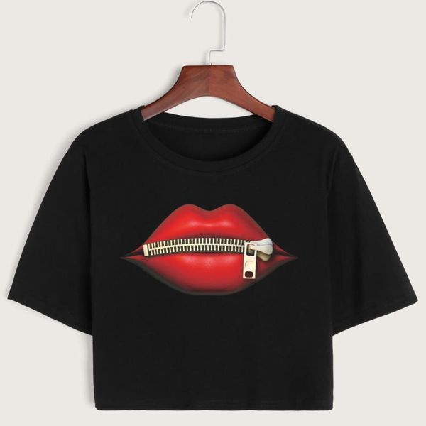 women's t-shirt zipped lip zip your lips crop shirt cropped tee summer short sleeve cotton girls graphic t-shirts, White
women's t-shirt zipped lip zip your lips crop shirt cropped tee summer short sleeve cotton girls graphic t-shirts, White