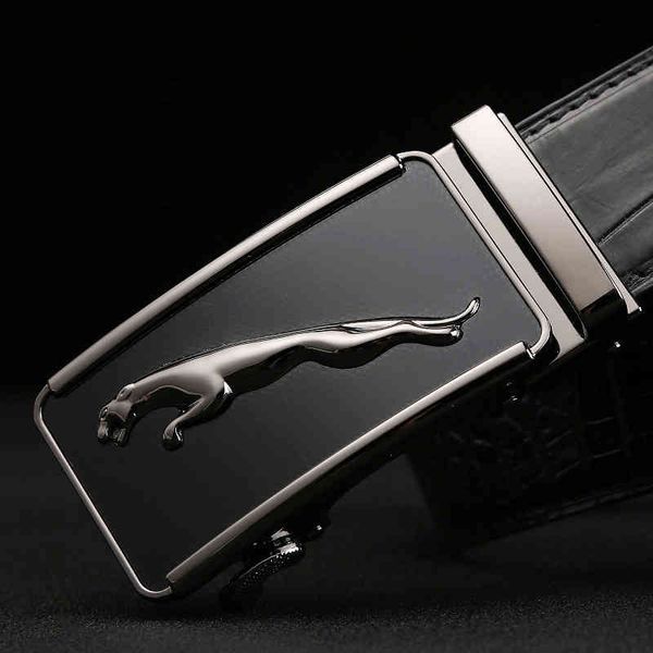 belts crocodile leather belt mens formal dress business youth trouser jaguar automatic buckle, Black;brown 
belts crocodile leather belt mens formal dress business youth trouser jaguar automatic buckle, Black;brown
