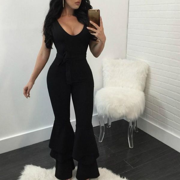 casual fashion romper women ladies solid jumpsuit v neck backless belted playsuit ruffle flare pants summer overall set club 3xl women', Black;white
casual fashion romper women ladies solid jumpsuit v neck backless belted playsuit ruffle flare pants summer overall set club 3xl women', Black;white