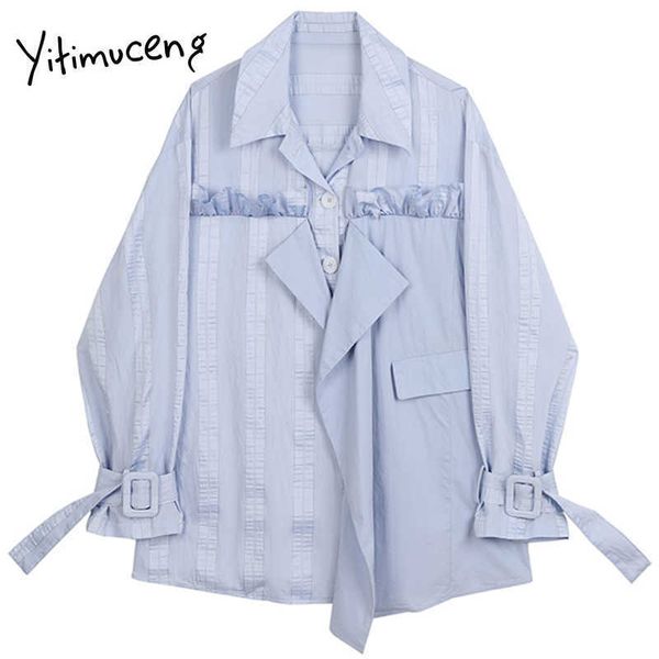 yitimuceng ruffles striped blouse women shirt loose spring fashion long sleeve turn-down collar single breasted 210601, White
yitimuceng ruffles striped blouse women shirt loose spring fashion long sleeve turn-down collar single breasted 210601, White