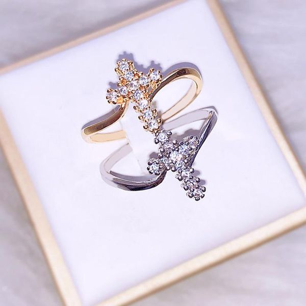cluster rings fashion two color zircon cross ring personality simple ladies jewelry romantic luxury gift, Golden;silver
cluster rings fashion two color zircon cross ring personality simple ladies jewelry romantic luxury gift, Golden;silver
