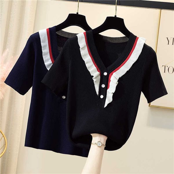 4xl plus size women ruffle thin sweater pullover summer short sleeve v neck button kintting oversized sweaters jumper 210604, White;black
4xl plus size women ruffle thin sweater pullover summer short sleeve v neck button kintting oversized sweaters jumper 210604, White;black