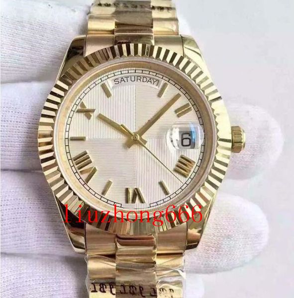 new 18 ct gold daydate mens watch 40mm automatic mechanical movement silver dial stainless steel solid clasp man watches wristwatch, Slivery;brown
new 18 ct gold daydate mens watch 40mm automatic mechanical movement silver dial stainless steel solid clasp man watches wristwatch, Slivery;brown