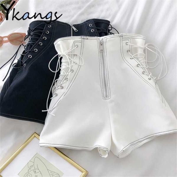 women's shorts high waist pu leather korean lace-up zipper slim wide leg short fashion female casual all-match punk streetwear, White;black
women's shorts high waist pu leather korean lace-up zipper slim wide leg short fashion female casual all-match punk streetwear, White;black