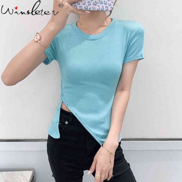 women's t-shirt summer korean style solid irregularity crop button fashion o-neck women short sleeve tees 2021 t1472, White
women's t-shirt summer korean style solid irregularity crop button fashion o-neck women short sleeve tees 2021 t1472, White