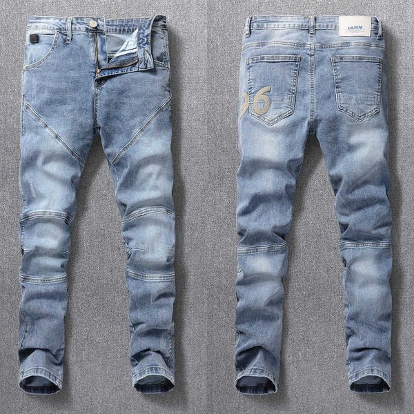 men's jeans high street fashion retro blue spliced designer slim fit biker homme embroidery elastic denim narrow pants omjw
men's jeans high street fashion retro blue spliced designer slim fit biker homme embroidery elastic denim narrow pants omjw