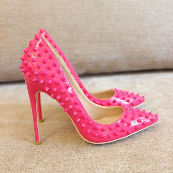 dress shoes fashion women lady pink patent leather studded spikes pointy toe heels stiletto heel high, Black
dress shoes fashion women lady pink patent leather studded spikes pointy toe heels stiletto heel high, Black