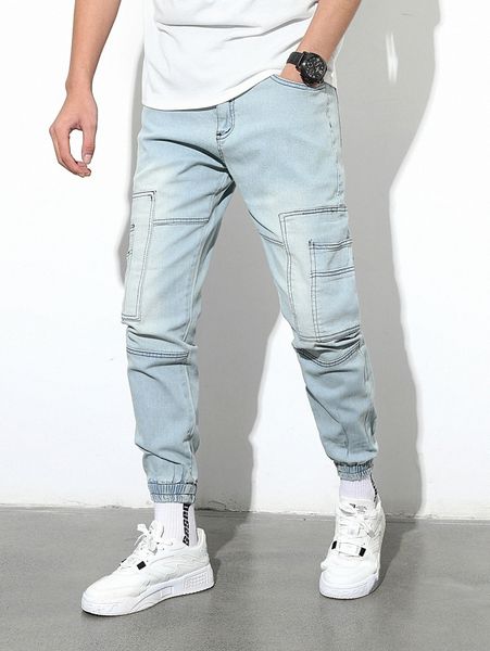 men slant pocket jogger jeans m6r1#, Blue