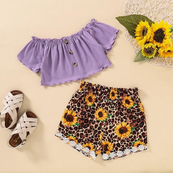 clothing sets 2 pcs toddler summer outfits, girls off-shoulder solid color boat neck short sleeve t-shirt + sunflower leopard print shorts, White
clothing sets 2 pcs toddler summer outfits, girls off-shoulder solid color boat neck short sleeve t-shirt + sunflower leopard print shorts, White