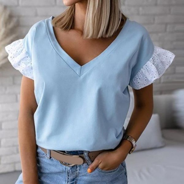 women's blouses & shirts elegant embroidery ruffled shirt blouse women 2021 summer patchwork butterfly sleeve casual ladies v-neck pul, White
women's blouses & shirts elegant embroidery ruffled shirt blouse women 2021 summer patchwork butterfly sleeve casual ladies v-neck pul, White