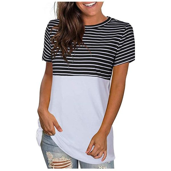 women's t-shirt women short sleeve loose o-neck pullovers casual summer sweatshirt fashion stripe splicing street female tees shirt, White
women's t-shirt women short sleeve loose o-neck pullovers casual summer sweatshirt fashion stripe splicing street female tees shirt, White
