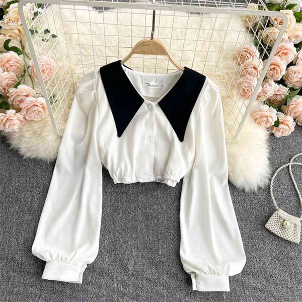 women fashion contrast lapel long sleeve high waist short chiffon shirt ropa de mujer blouse clothes r694 210527, White
women fashion contrast lapel long sleeve high waist short chiffon shirt ropa de mujer blouse clothes r694 210527, White