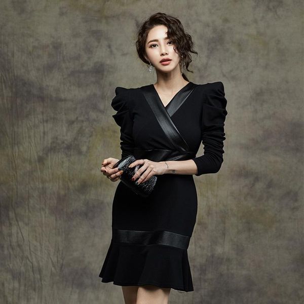 casual dresses spring autumn elegant party dress v-neck pu patchwork high waist fishtail trumpet mermaid long sleeve women clothing t5056, Black;gray
casual dresses spring autumn elegant party dress v-neck pu patchwork high waist fishtail trumpet mermaid long sleeve women clothing t5056, Black;gray