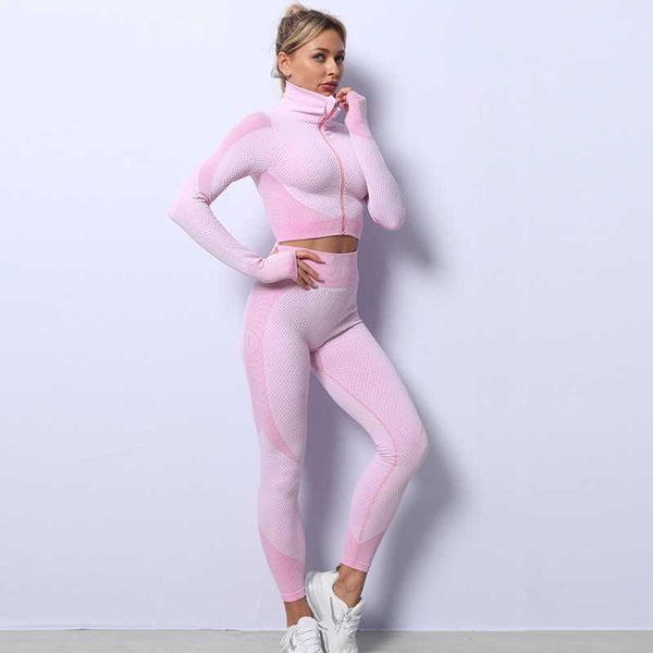 tracksuits seamless knitting women's autumn and winter high collar zipper hip lifting fitness pants yoga suit women, Gray
tracksuits seamless knitting women's autumn and winter high collar zipper hip lifting fitness pants yoga suit women, Gray