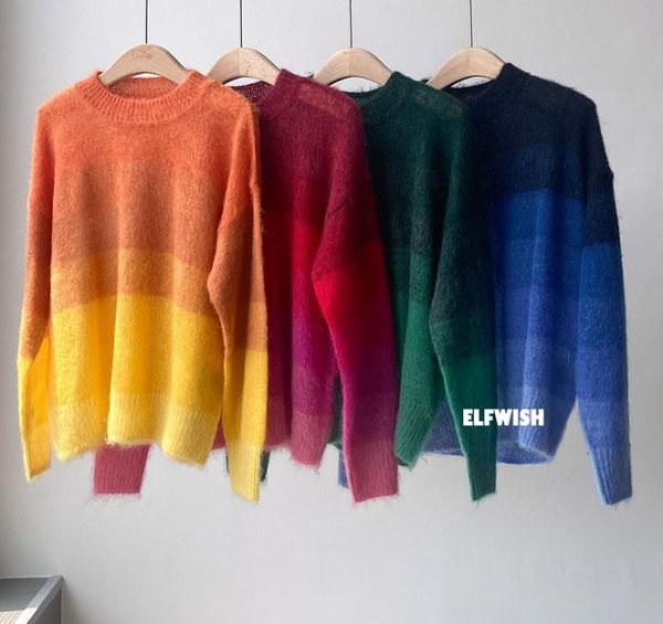 women's sweaters colorful mohair wool blend rainbow knitwear soft jumper round neck long sleeves fashion woman high quality, White;black
women's sweaters colorful mohair wool blend rainbow knitwear soft jumper round neck long sleeves fashion woman high quality, White;black