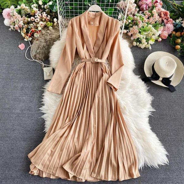 casual dresses autumn women's pleated long dress elegant lady v-neck slim long-sleeved commuter suit collar vintage femme robe, Black;gray
casual dresses autumn women's pleated long dress elegant lady v-neck slim long-sleeved commuter suit collar vintage femme robe, Black;gray