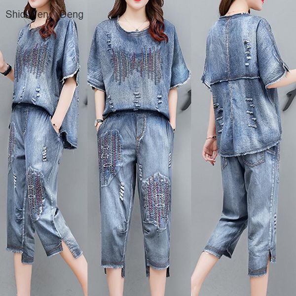 blue denim suit 2 piece set plus size women cowboy 2021 summer outfits embroidery and pant suits loose co-ord sets clothes women's trac, Gray
blue denim suit 2 piece set plus size women cowboy 2021 summer outfits embroidery and pant suits loose co-ord sets clothes women's trac, Gray