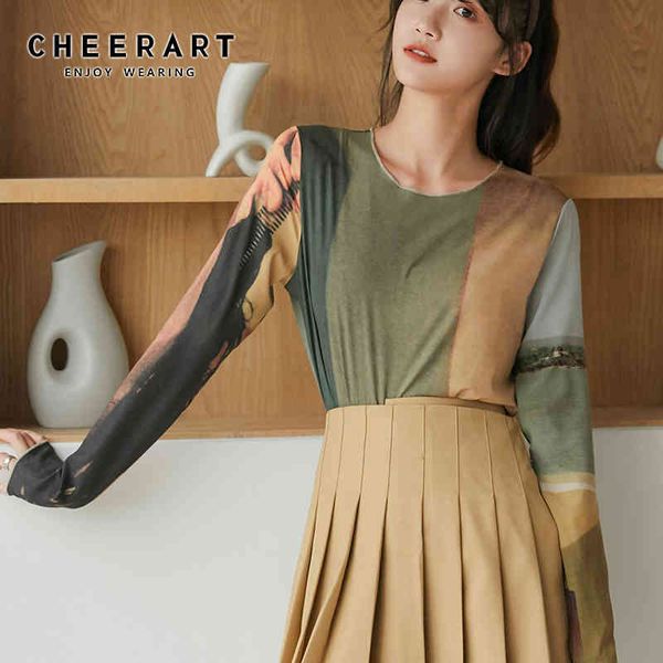 autumn oil painting t shirt women long sleeve color block tshirt green tee femme fashion 210427, White
autumn oil painting t shirt women long sleeve color block tshirt green tee femme fashion 210427, White