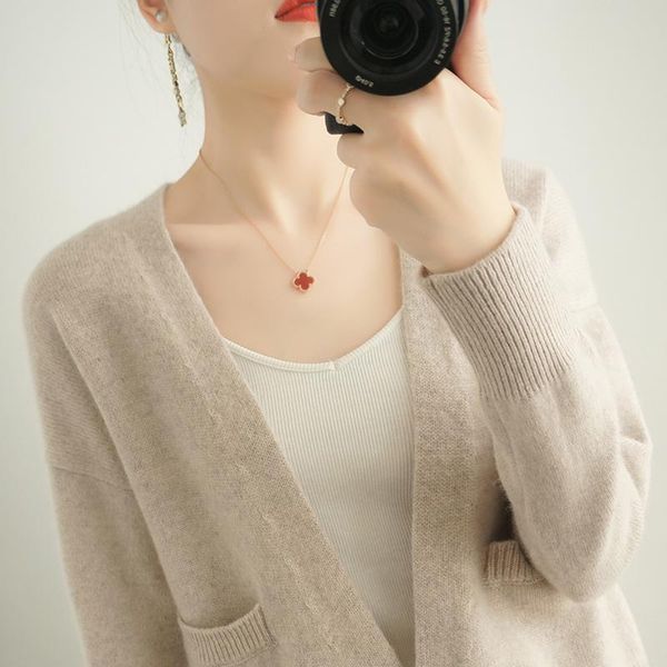 women's knits & tees mvlyflrt 100% pure wool sweater spring and autumn cashmere woman v-neck knitted cardigan loose casual, White
women's knits & tees mvlyflrt 100% pure wool sweater spring and autumn cashmere woman v-neck knitted cardigan loose casual, White
