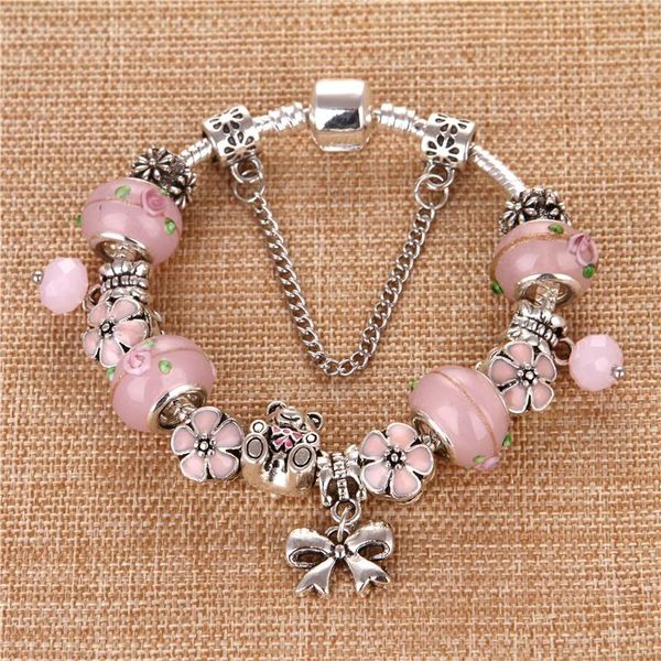 charm bracelets the bear pink beads cute bowknot pendant bangles luxury women jewelry gift fit for woman, Golden;silver
charm bracelets the bear pink beads cute bowknot pendant bangles luxury women jewelry gift fit for woman, Golden;silver